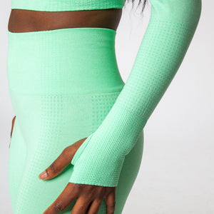 Neon Green Seamless Long Sleeve Crop Top & Leggings Set