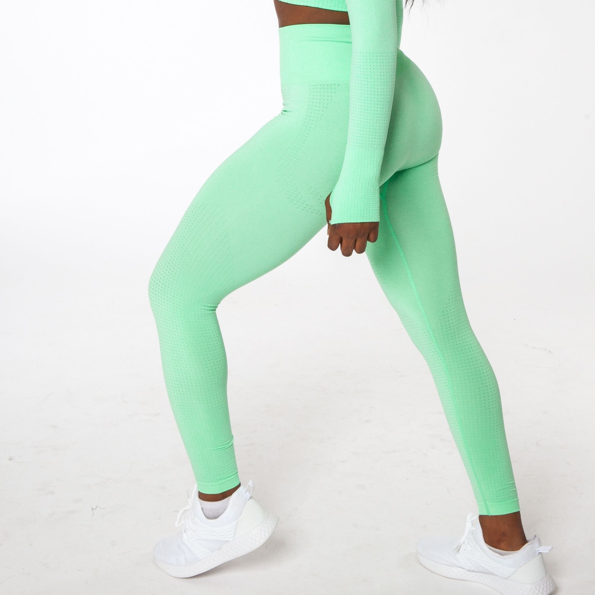 Neon Green Seamless Short Sleeve Crop Top & Leggings Set