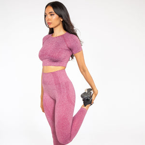 Pink Seamless Short Sleeve Crop Top & Leggings Set – Re Tech UK