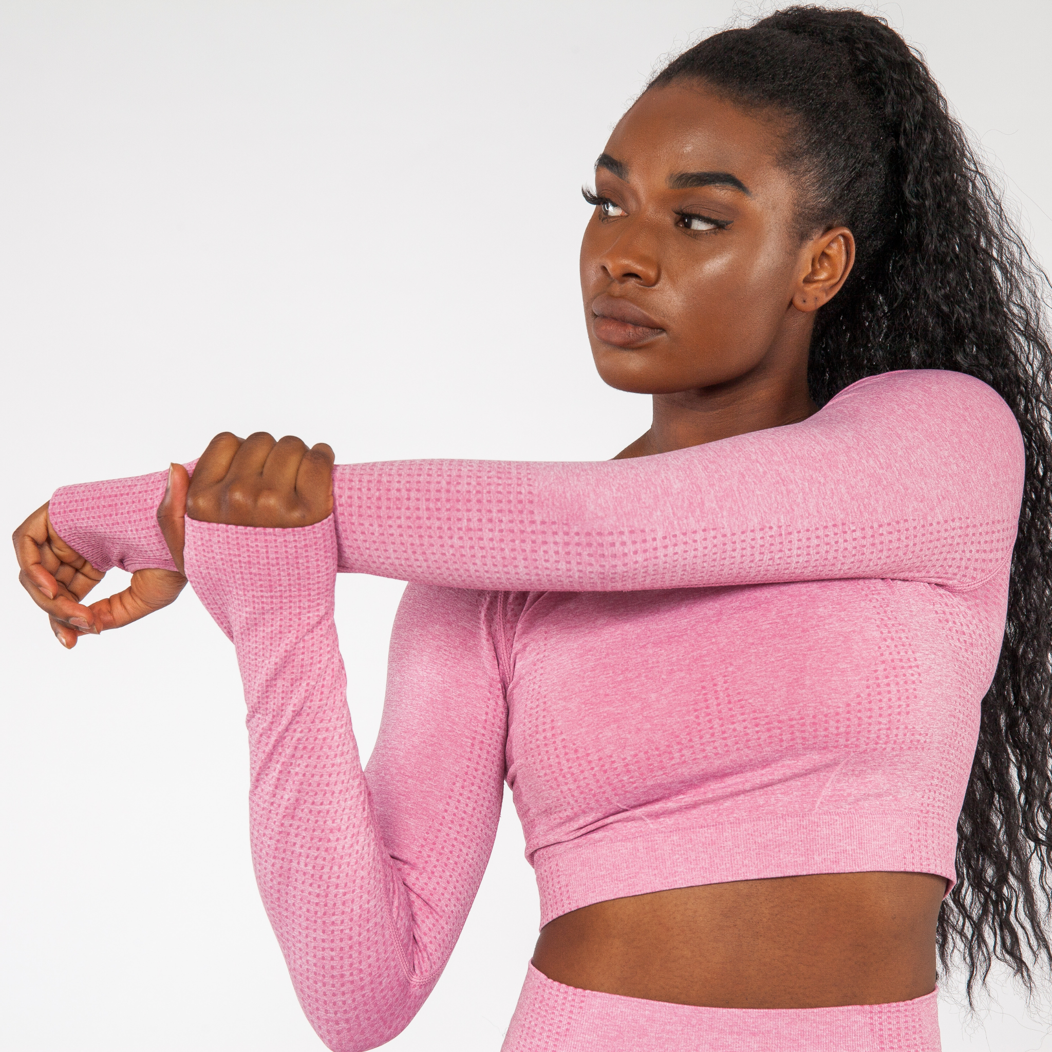 Pink Seamless Long Sleeve Crop Top