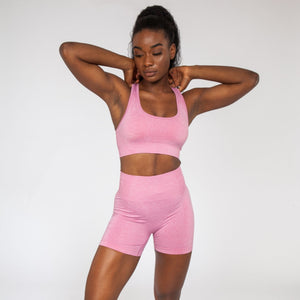 Pink Seamless Sports Bra & Shorts Set